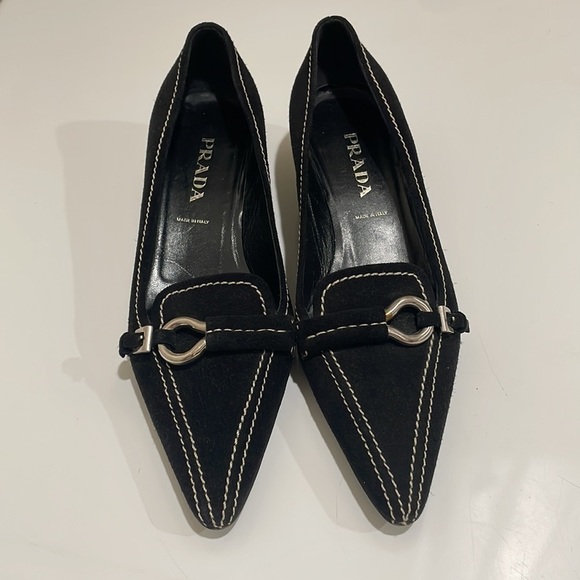 Prada Black Suede Leather Kitten Heel Shoes—BEAUTIFUL!!  Excellent Cond!! 35 1/2 - Picture 1 of 11